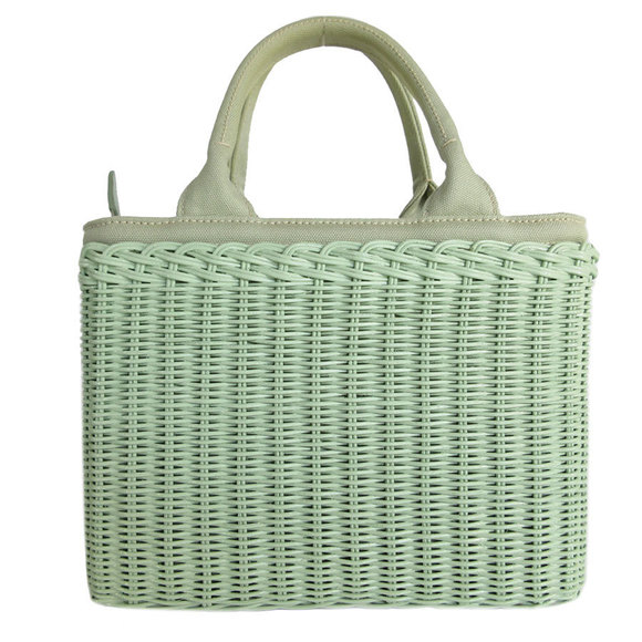 Prada Bag Shoulder Wicker Green Canvas - Picture 1 of 5